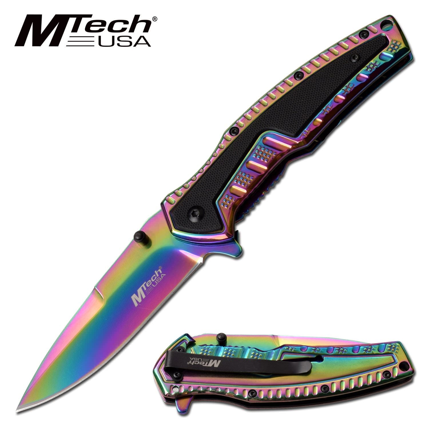 Mtech Rainbow Tinite Coated Spring Assist Folding Pocket Knife - Tophatter's Army Products & Self Defense Collectible Weapons - Tophatter Daily Deals
